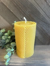 Pure Beeswax - 3" x 6" honeycomb etched pillar candle