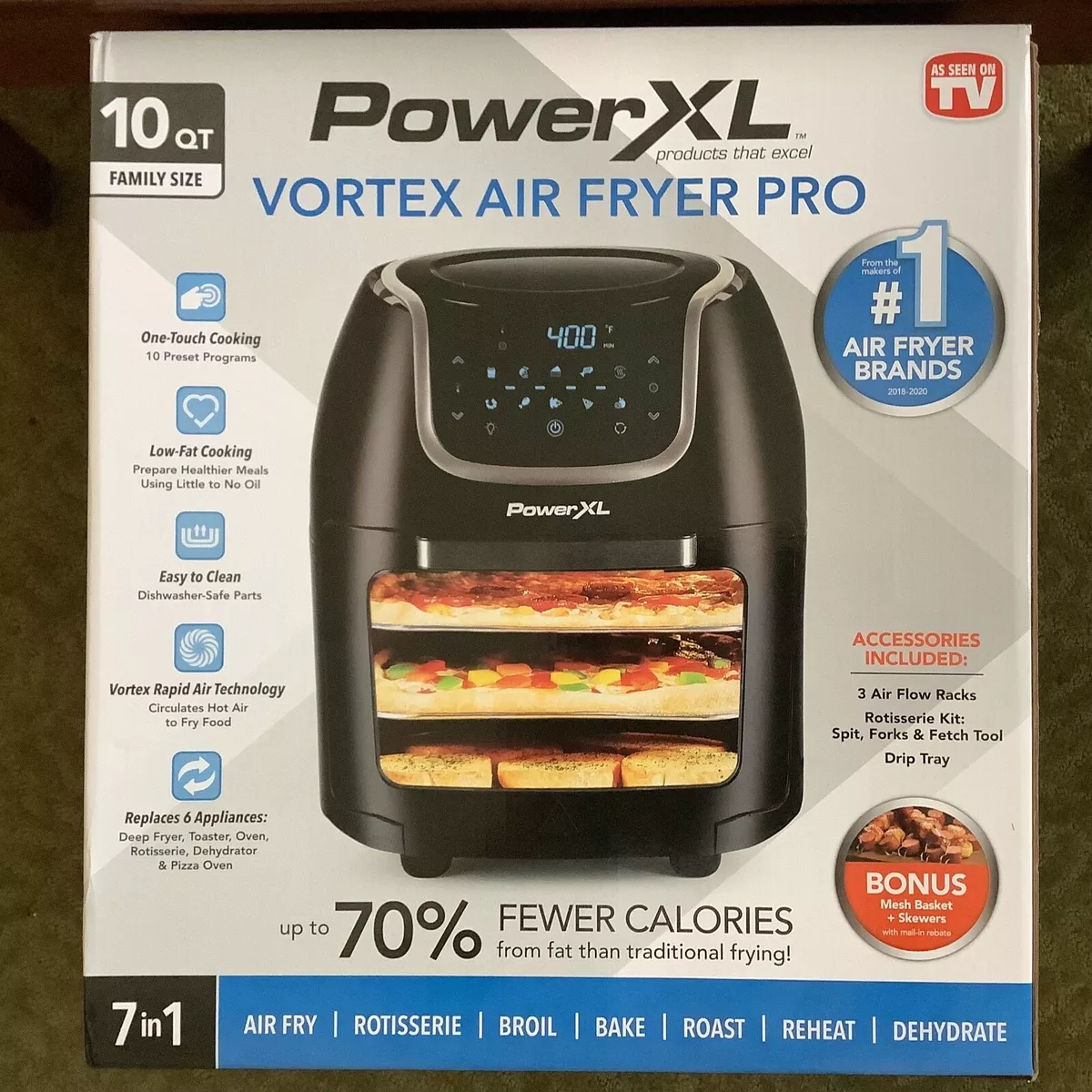 PowerXL Vortex Air Fryer Pro Plus 10 Quart Capacity, Black, 1700 Watts, 