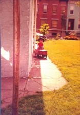 Vintage Color Photo Slide 1960s Boy w Cowboy Hat Riding in Metal Pedal Car