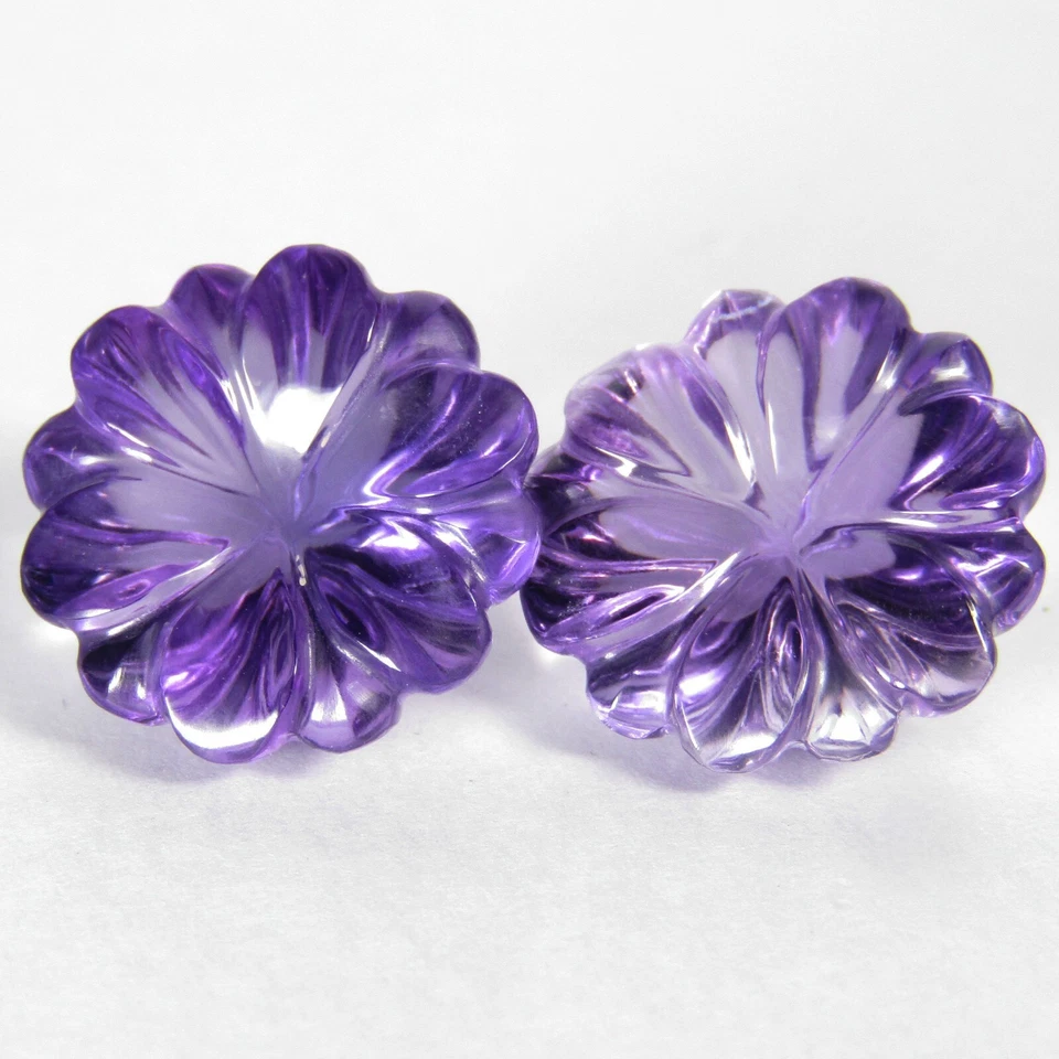 Par de tallas redondas con forma de flor de 27,32 quilates genuinas 100 % amatista natural 16,5 mm Foto 4 de 4