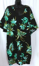 LAUREN RALPH LAUREN Black Tropical Prnt Viscose Knt Blnd V-Nck Sheath Sz XXL EXC