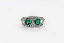 Transparent Emerald Cut White CZ With Green Emerald 2.75TCW Five Stone Halo Ring