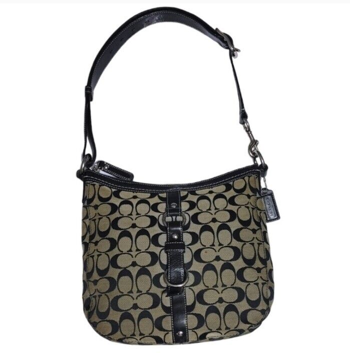 Coach Signature Black Jaquard Canvas Shoulder Crossbody Bag Coach Signature Black Jaquard Canvas Shoulder Crossbody Bag