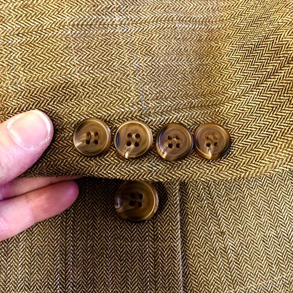 Abrigo Deportivo Ralph Lauren Dorado ESPIGA Chaqueta SEDA Lana Overcheck Blazer 42 R Foto 3 de 4