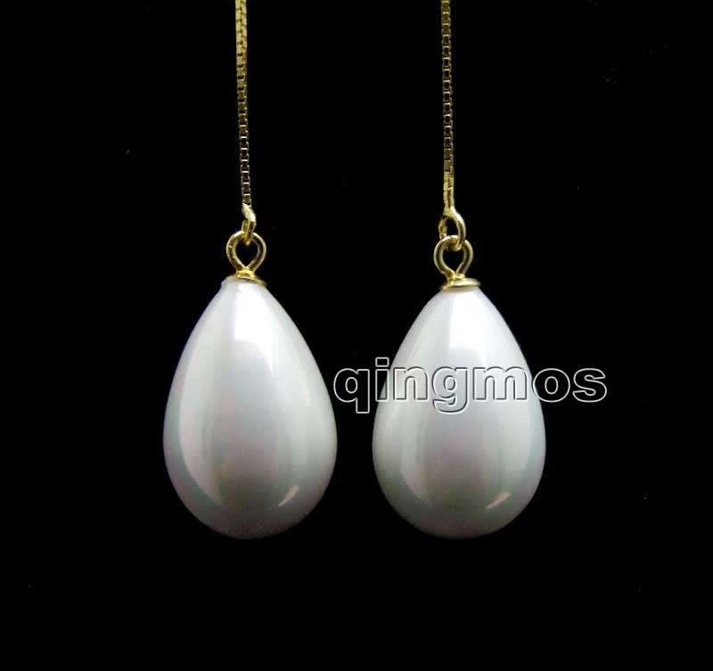 12*16mm Gota Blanco Mar Concha Perla Oro-Color Plata s925 Pendiente Línea Oreja-ea652 Foto 3 de 4