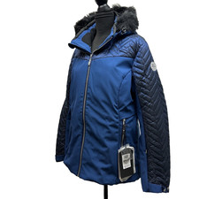 New Killtec Girra Ski Jacket Blue Softshell Zip Off Faux Fur Hood Womens Size 16
