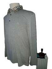 Vintage Burberry London Long Sleeve Polo Gray Shirt size L Made in Great Britain