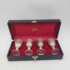 Set of 4 Corbell & Co. Silver Plated Wine Goblets in Case | Coat of Arms