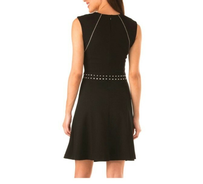 MICHAEL KORS Gorgeous Black Pyramid Studded A-line Zipper Detail Dress (XS)