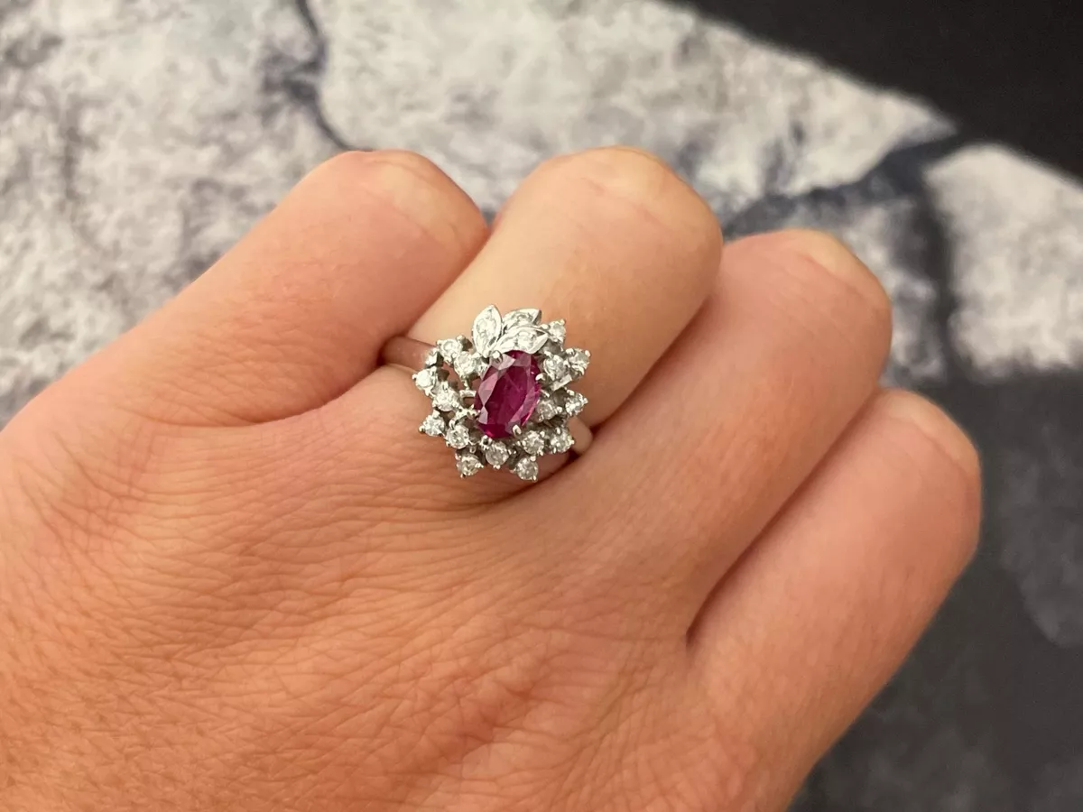 Oval Ruby and Diamond Cluster Ring in 14k White Gold eBay