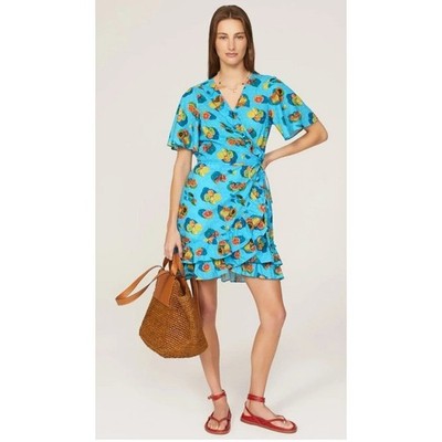 Rent The Runway Größe M Rachel Antonoff Blau Abby Rüschen Zitrus Print Minikleid