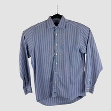 David Donahue Mens 16.5 36/37 Blue Striped Dress Shirt Cotton Luxury Long Sleeve