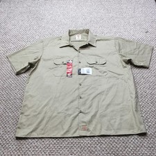 Dickies Work Shirt Mens 2XL Beige Twill Short Sleeve Original Fit Button Up