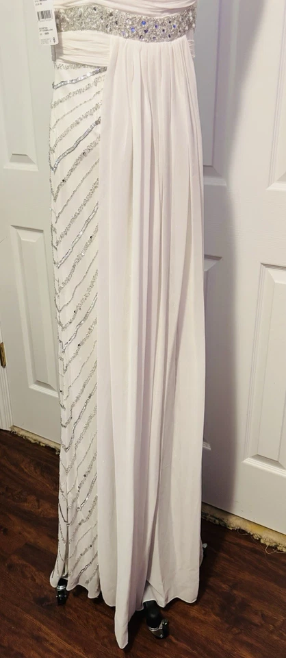 Nuevo con etiquetas Vestido de Noche Formal Adrianna Papell Talla 8 Blanco Lentejuelas Foto 3 de 4