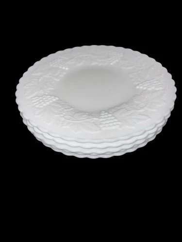 Vintage Milk Glass Plates Set of 5 Grape Pattern by Imperial Glass Corporation