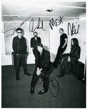 SUEDE ROCK BAND autographs, signed print (cardboard)