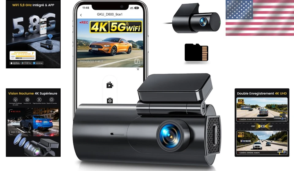 Dashcam GKU D600 - Enregistrement en Boucle, Mode Stationnement 24H et Carte SD - Photo 2/4
