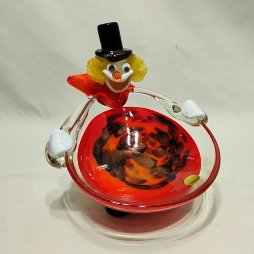 Vintage Murano Art Glass Clown Candy Bowl Trinket Dish Italy Italian
