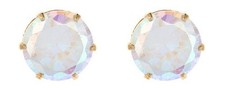 9ct Solid Yellow Gold 6mm Aurora Borealis Cubic Zirconia Stud Earrings