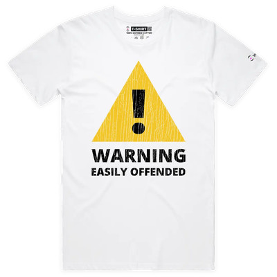 VOICEART Warning Easily Offended Funny Graphic Meme Tee with a Typography Joke