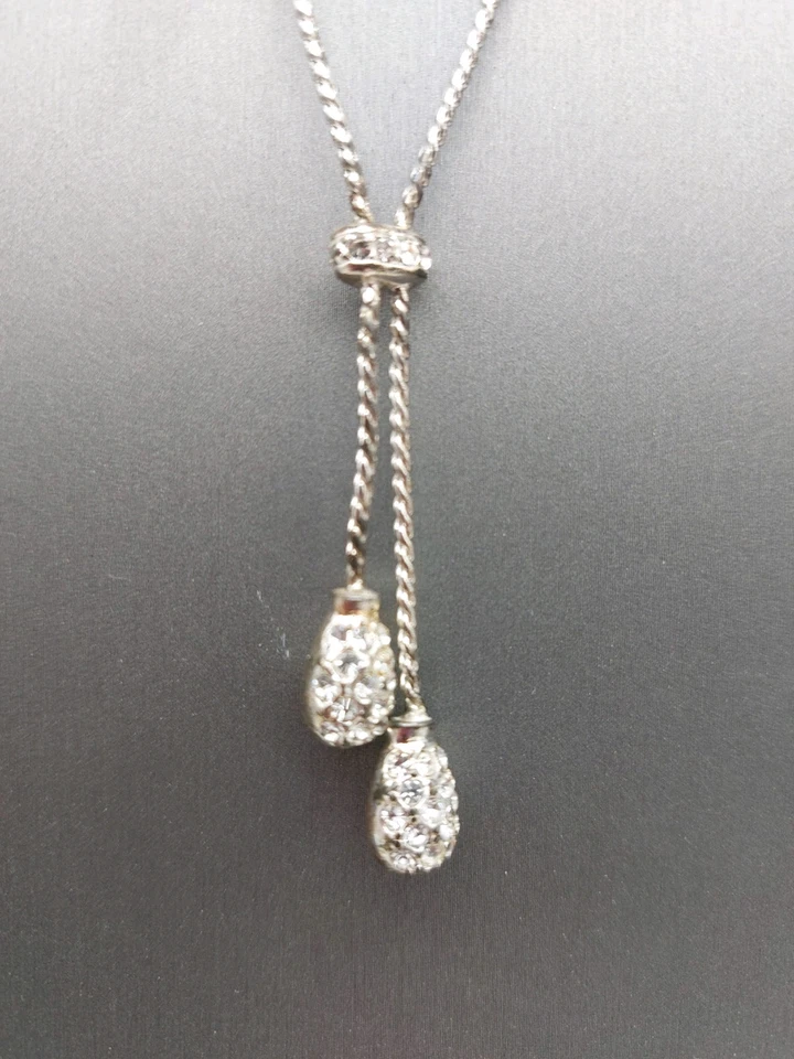 Collar Firmado Avon Tono Plata Lariat Slide 20" Cristal Estrás Extremos Foto 2 de 4