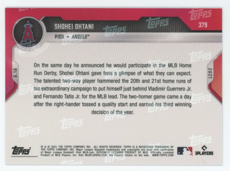 2021 Topps Now Blue Shohei Ohtani 45/49 Los Angeles Angels #379 A1 - Image 2 of 2