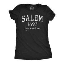 Womens Salem Mass 1692 T Shirt Funny Halloween Witch Broom Joke Tee for Ladies