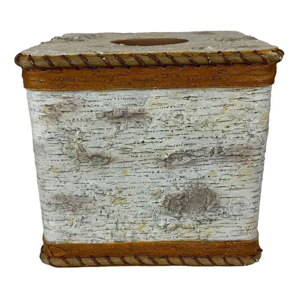 Rustic White Birch Tissue Box Cover Square Natural Bathroom Decor - Image 3 of 4