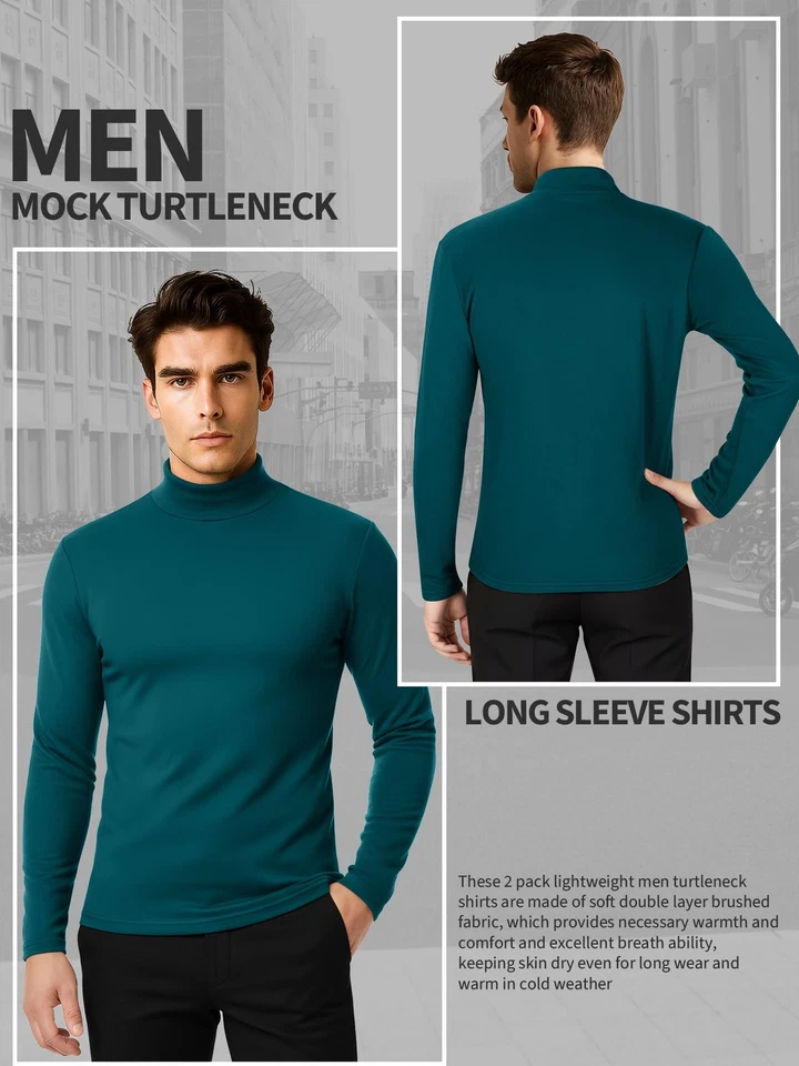 3 Pack Men Mock Turtleneck Long Sleeve Shirts Double Sided Fleece Lined Therm... - Image 2 of 4
