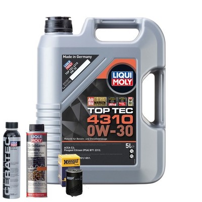 Motoröl 0W30 LIQUI MOLY Toptec 4310 5L+HENGST Ölfilter +Spülung +Cera Tec