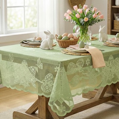 Horaldaily Easter Lace Tablecloth 60×84 Inch 60'' x 84'' (Rectangular), Green 