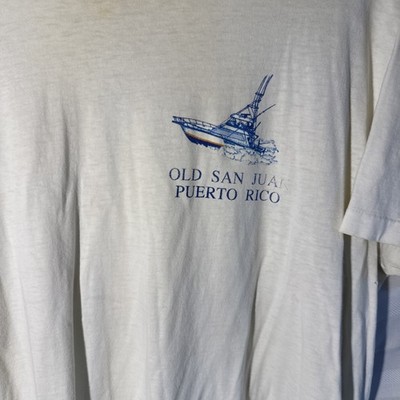 Vtg 70s 80s L Puerto Rico San Juan Single Stitch  T-Shirt Single Stitch Boat Map