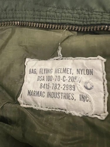 Vintage Vietnam US Military Flying Helmet Tote Bag Nylon Olive Green 70s