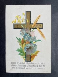 VICTORIAN GREETING CARD RELIGIOUS PSALM CROSS WHEAT W.A.MANSELL