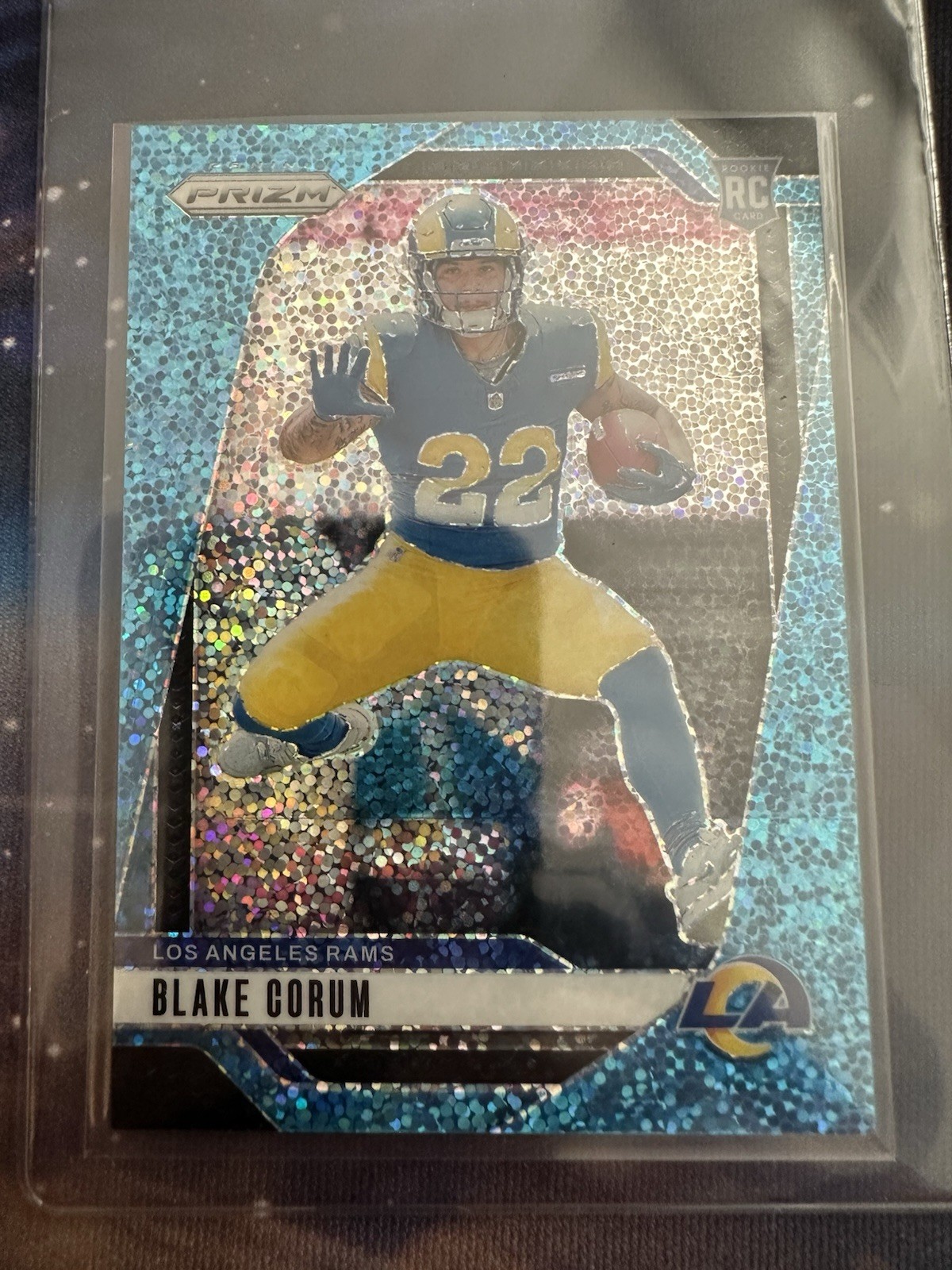 2024 Panini Prizm Football BLAKE CORUM RC Blue Sparkle /96 #308 RAMS