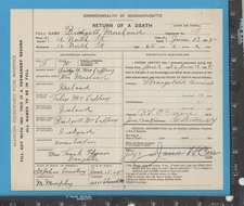 E742 Bridgett Moreland death certificate June 13 1908 James H Carr Pepperell MA