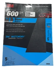 3M Auto Advanced  9" x 11" Wetordry Sandpaper Sheets 600 Grit Aluminum Oxide 5pk