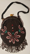 Vintage Purse Art Deco 1930s era beaded floral Bag w/ Celluloid Frame