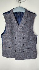 Barutti Harris Tweed Vest Mens M Double Breasted Wool Blue Brown Waistcoat Class
