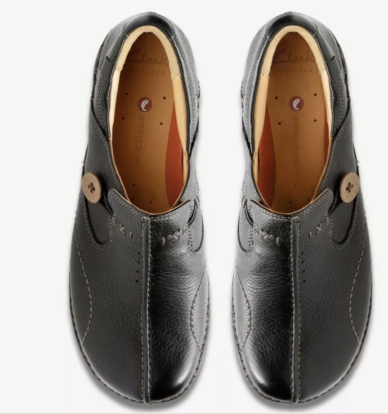 Clarks Un Loop Black Leather Comfort Shoes UK 8E for Nurses