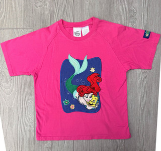 Vintage Disney Store Ariel Flounder Embroidered Shirt Pink Youth Little Mermaid