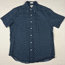 Old Navy Linen Floral Button Down Mens Medium Classic Short Sleeve Navy
