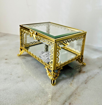 Antique style  Beveled Glass Footed Jewelry Dresser Trinket Box new 