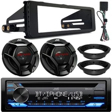 JVC CD Receiver, 2x 6.5" 300W Speakers w/Adapter, Harley 98-13 Radio Install Kit