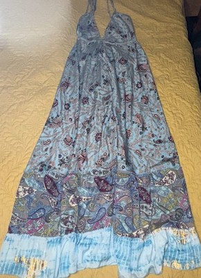 Karma Highway Bohemian Paisley Halter Neck Maxi Dress O/S Open Back Resort Vacay