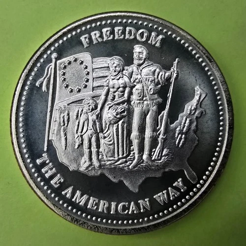 1986 Silver 1 oz Johnson Matthey - FREEDOM THE AMERICAN WAY BU ROUND