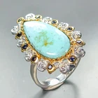 Jewellery gem 12 ct Natural Turquoise Ring 925 Sterling Silver Size 8.5 /R458913