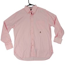 Vtg Tommy Hilfiger Button Down Shirt L Men Pink 80s 2Ply Stripe Flip Cuff Preppy