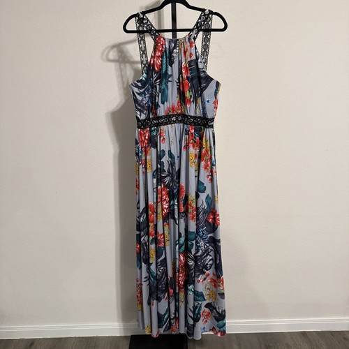 $1090 Badgley Mischka Floral HalterTop Empire Waist Grommet Maxi Designer- SZ 16 - Picture 2 of 16