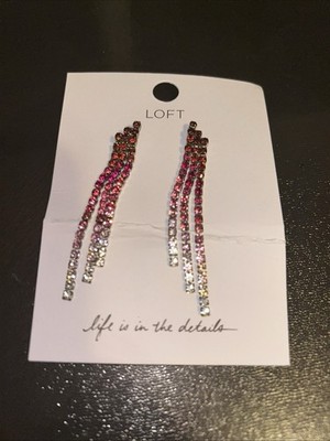 NEW LOFT PINK OMBRE AND SILVER TONE LONG RHINESTONE EARRINGS